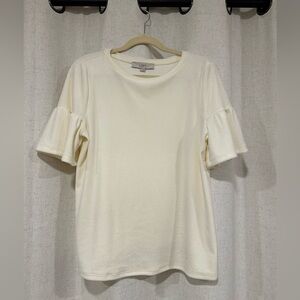 LOFT Ivory Short Sleeve Ruffle Top